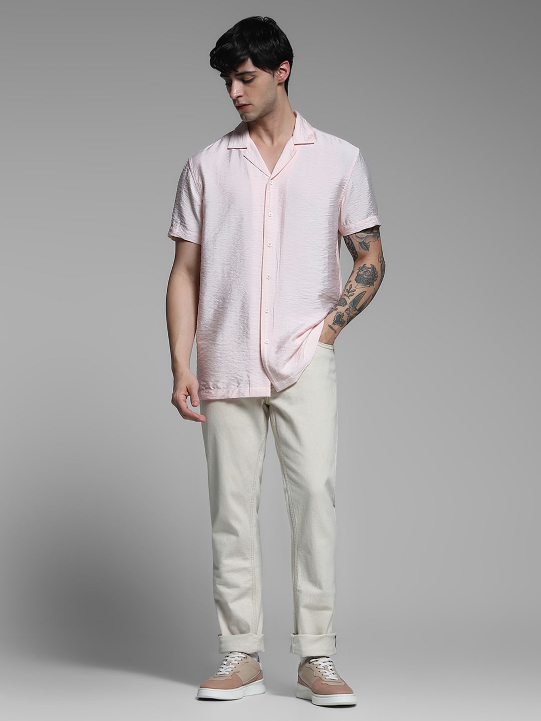 Light Pink Viscose Comfort Fit Shirt