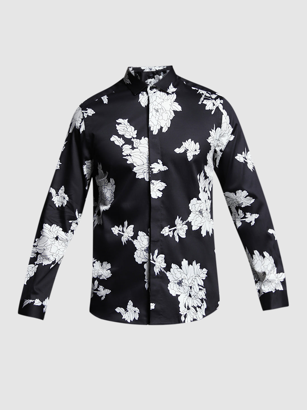 Men's Cotton Slim Fit Black Floral Print Shirt