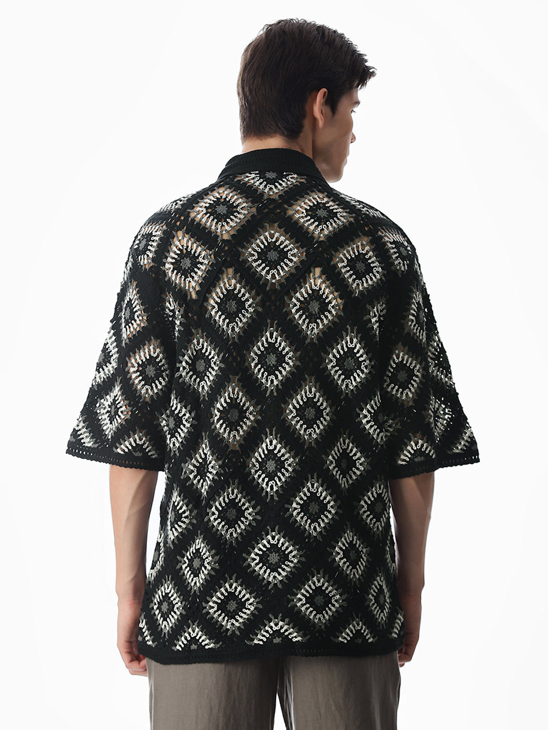 Black Knitted Crochet Oversized Shirt