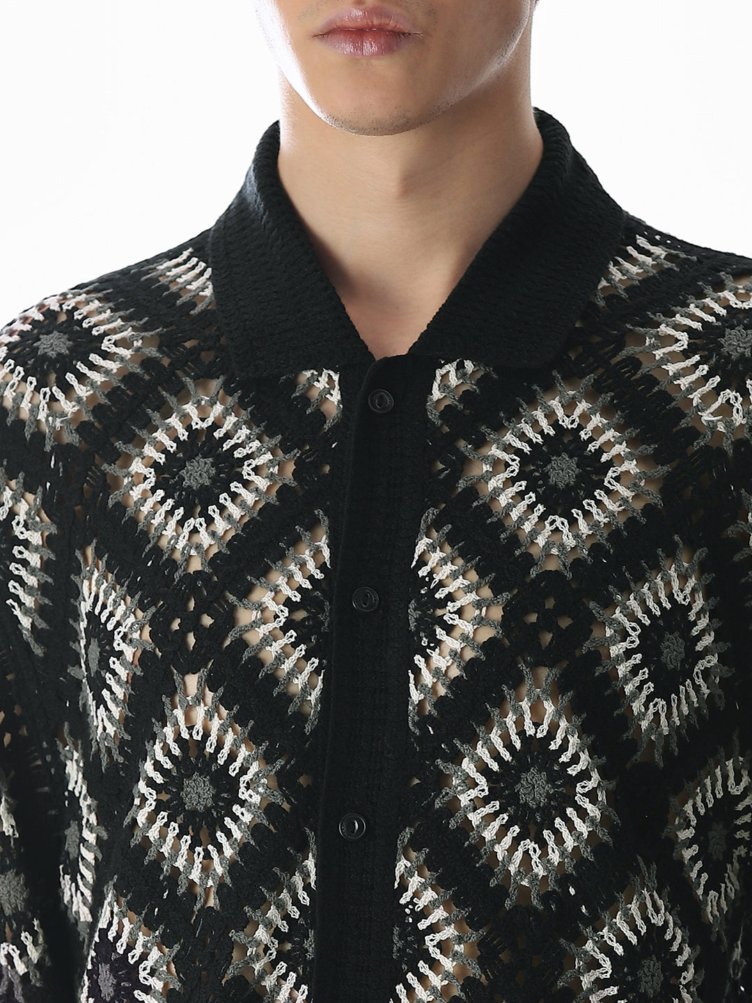 Black Knitted Crochet Oversized Shirt