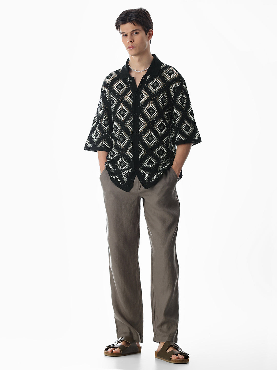 Black Knitted Crochet Oversized Shirt