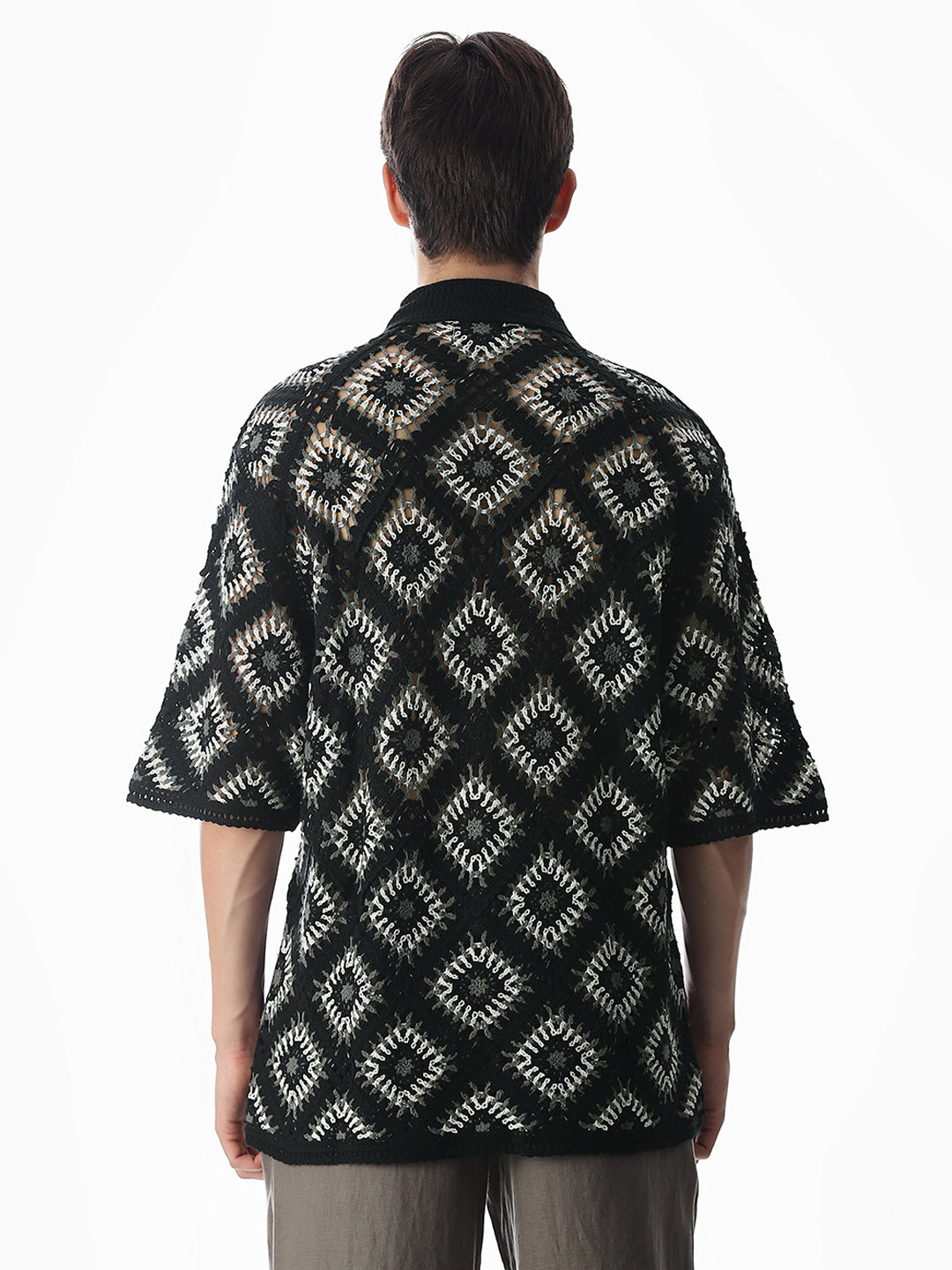 Black Knitted Crochet Oversized Shirt