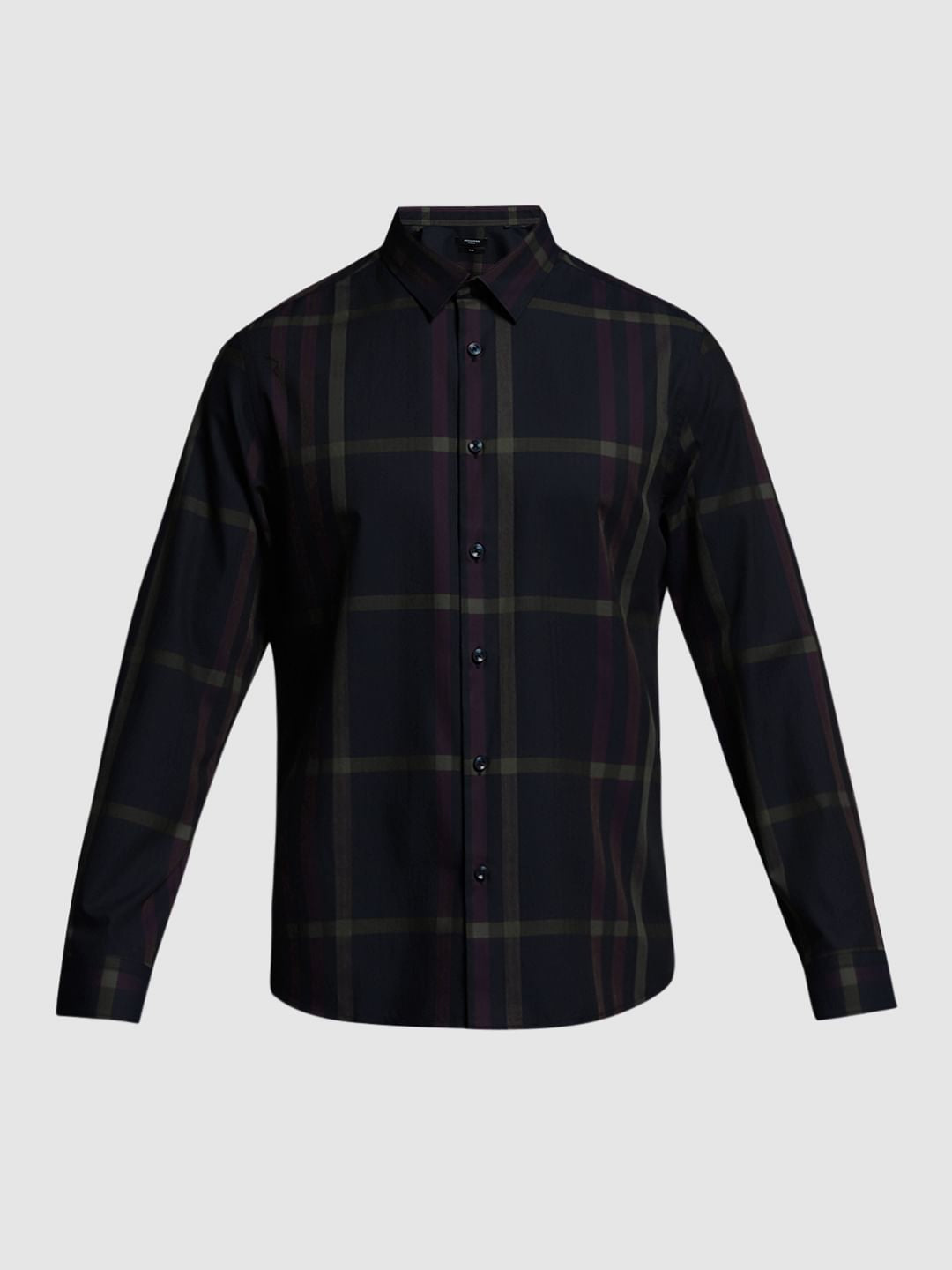 Dark Blue Check Print Cotton Shirt