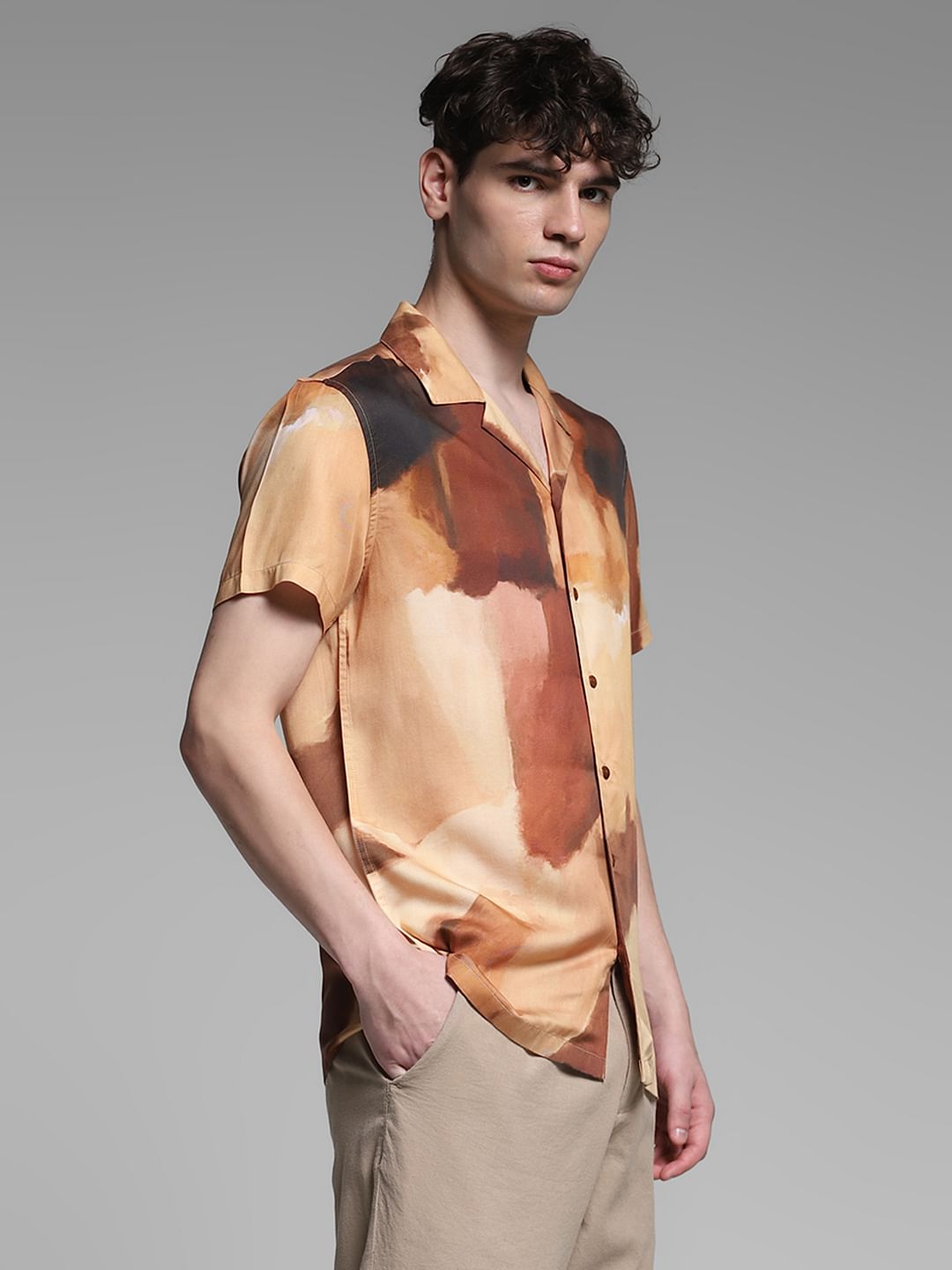Brown Printed Lyocell Shirt