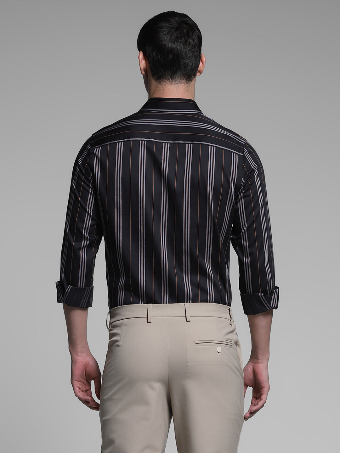 Men's Black Cotton Striped Slim Fit Shirt