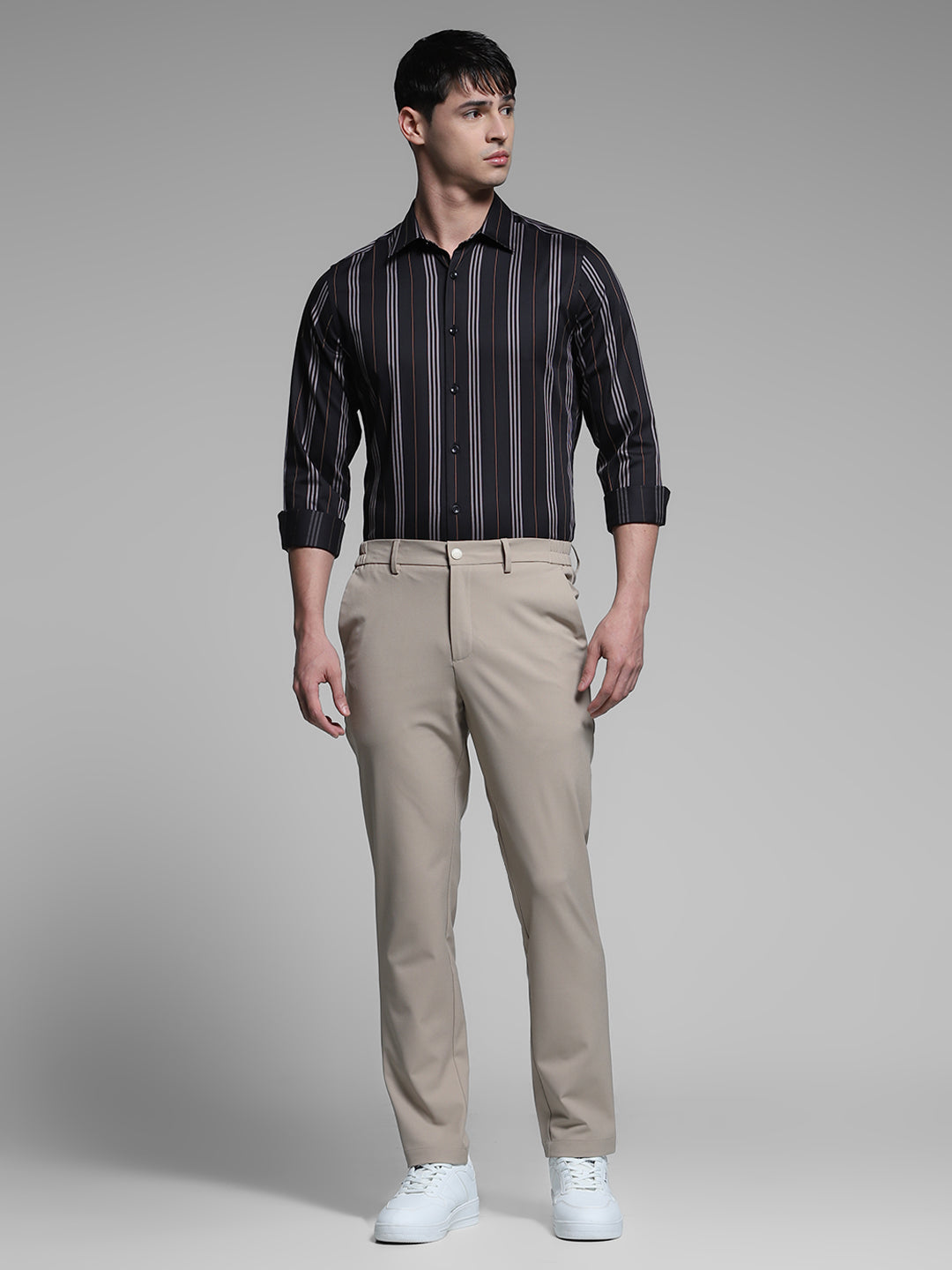 Men's Black Cotton Striped Slim Fit Shirt