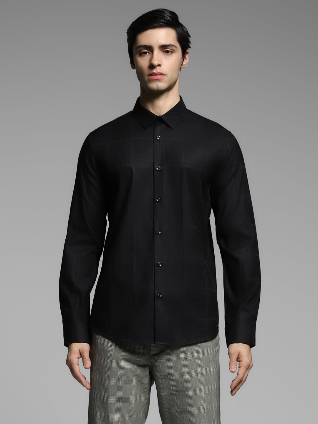 Black Check Print Cotton Shirt