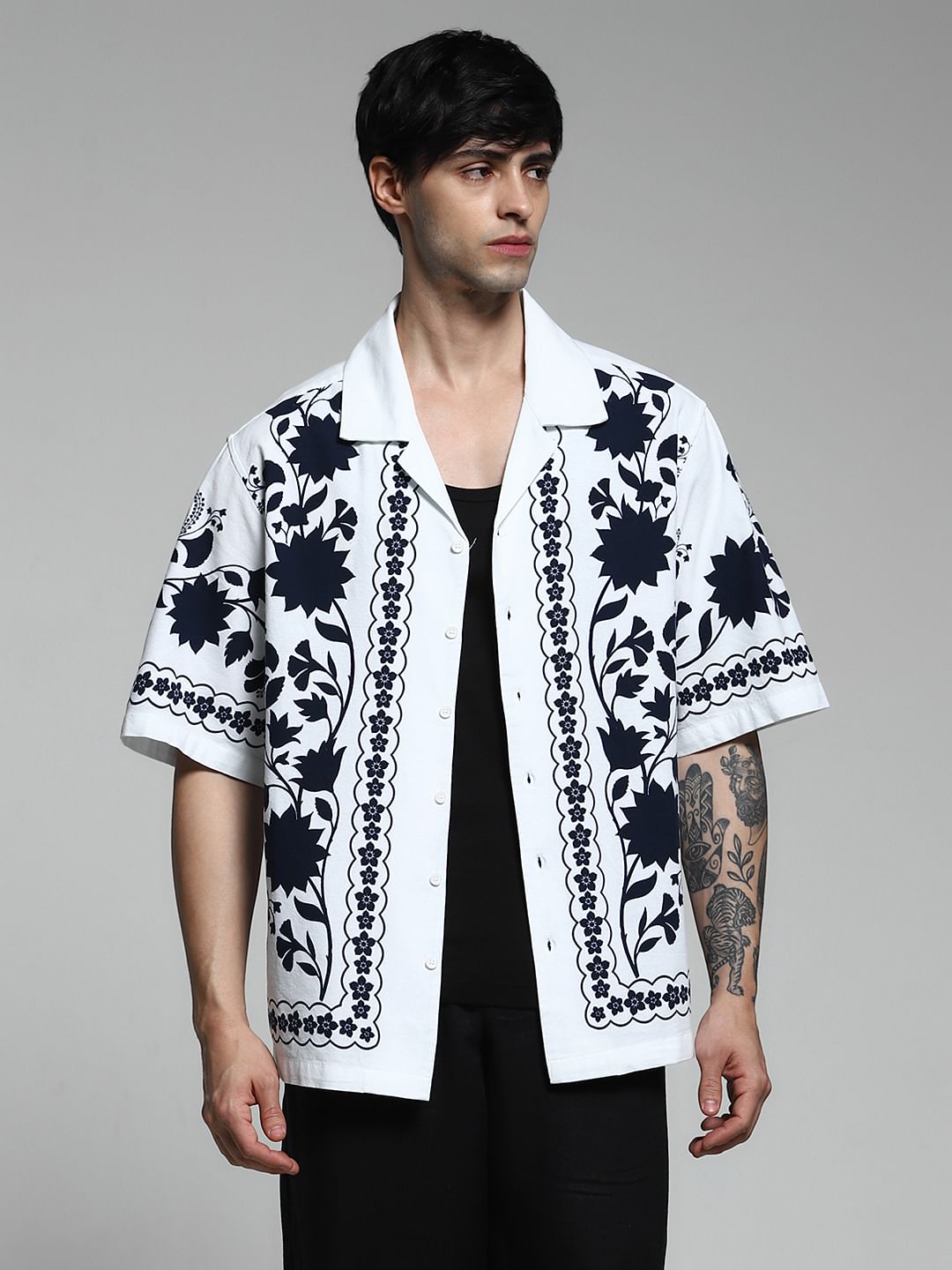 White Printed Oversized Shirt