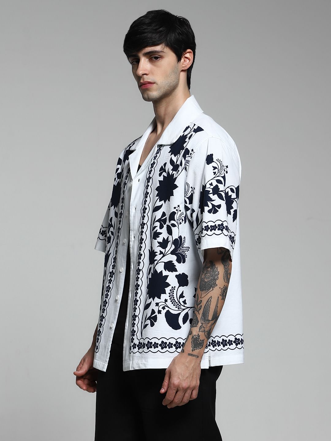 White Printed Oversized Shirt