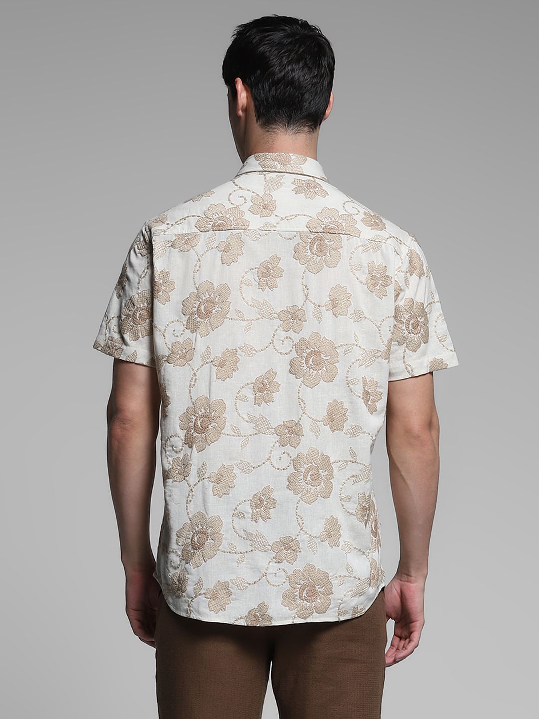 Brown Embroidered Cotton Shirt