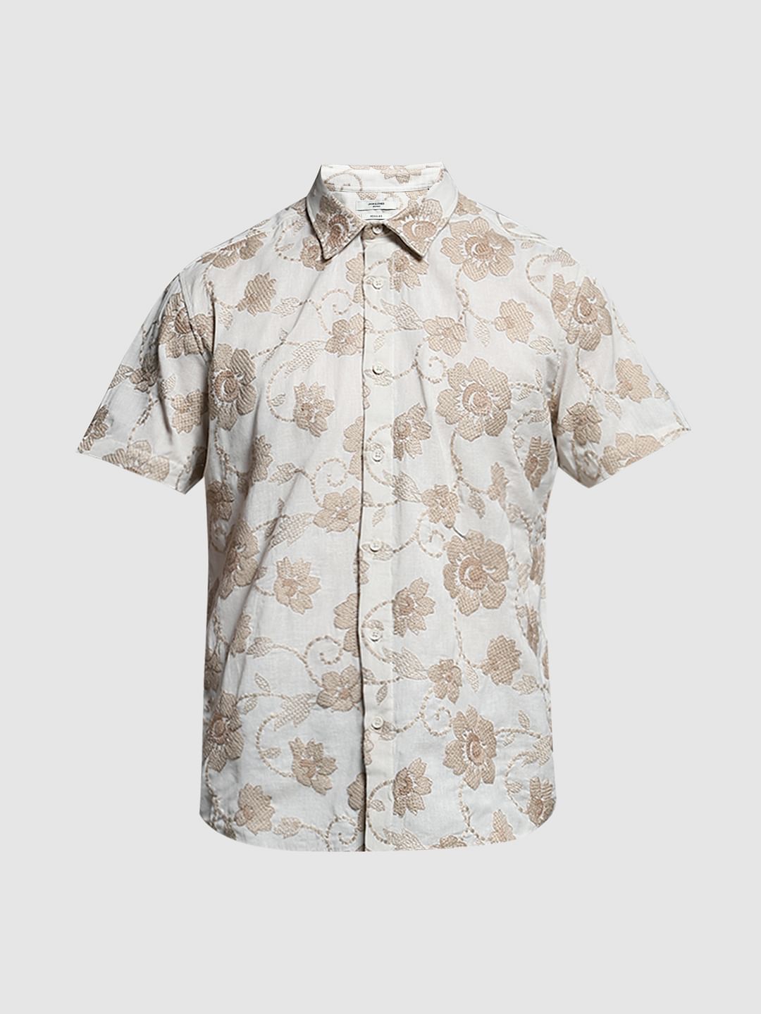 Brown Embroidered Cotton Shirt