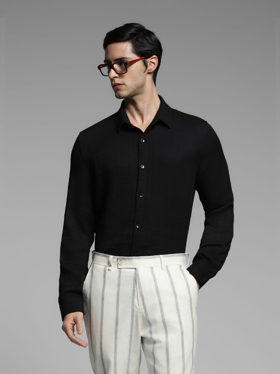Black Full Sleeves Knitted Shirt