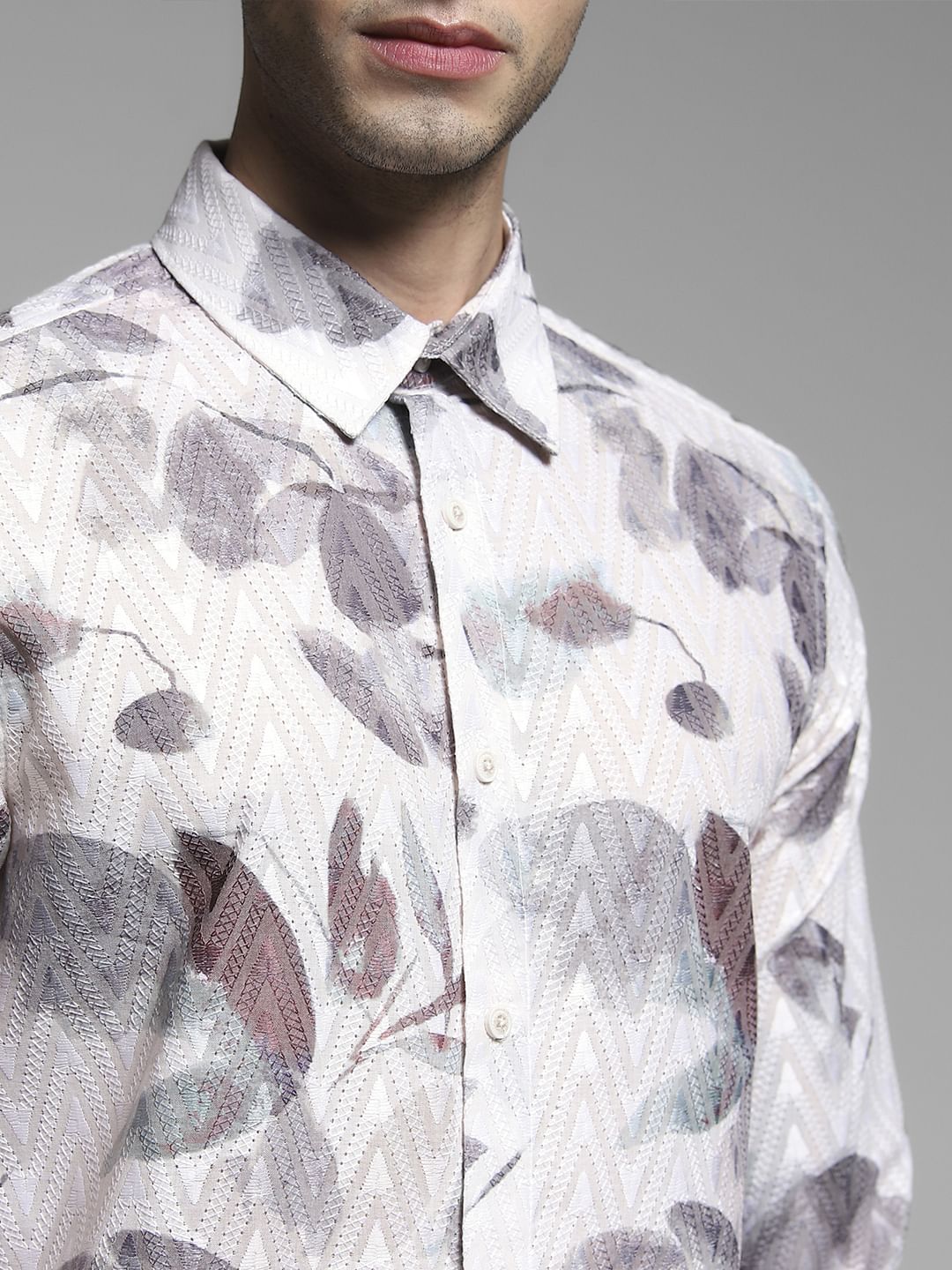 Light Beige Printed Full Sleeves Shirt