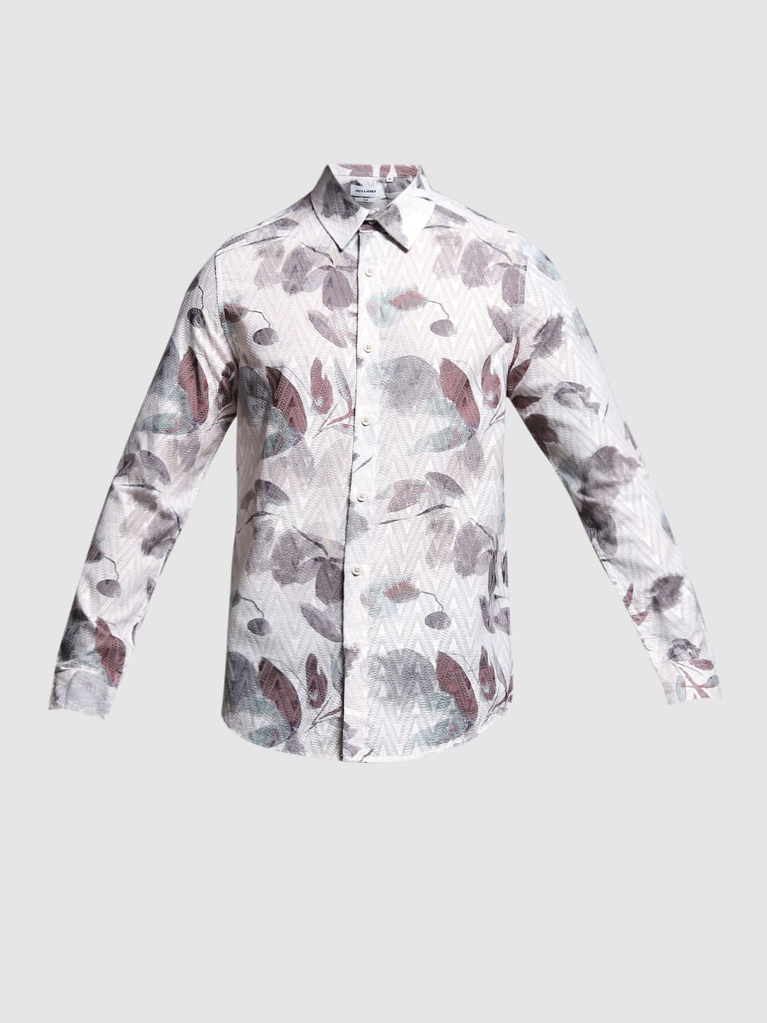 Light Beige Printed Full Sleeves Shirt