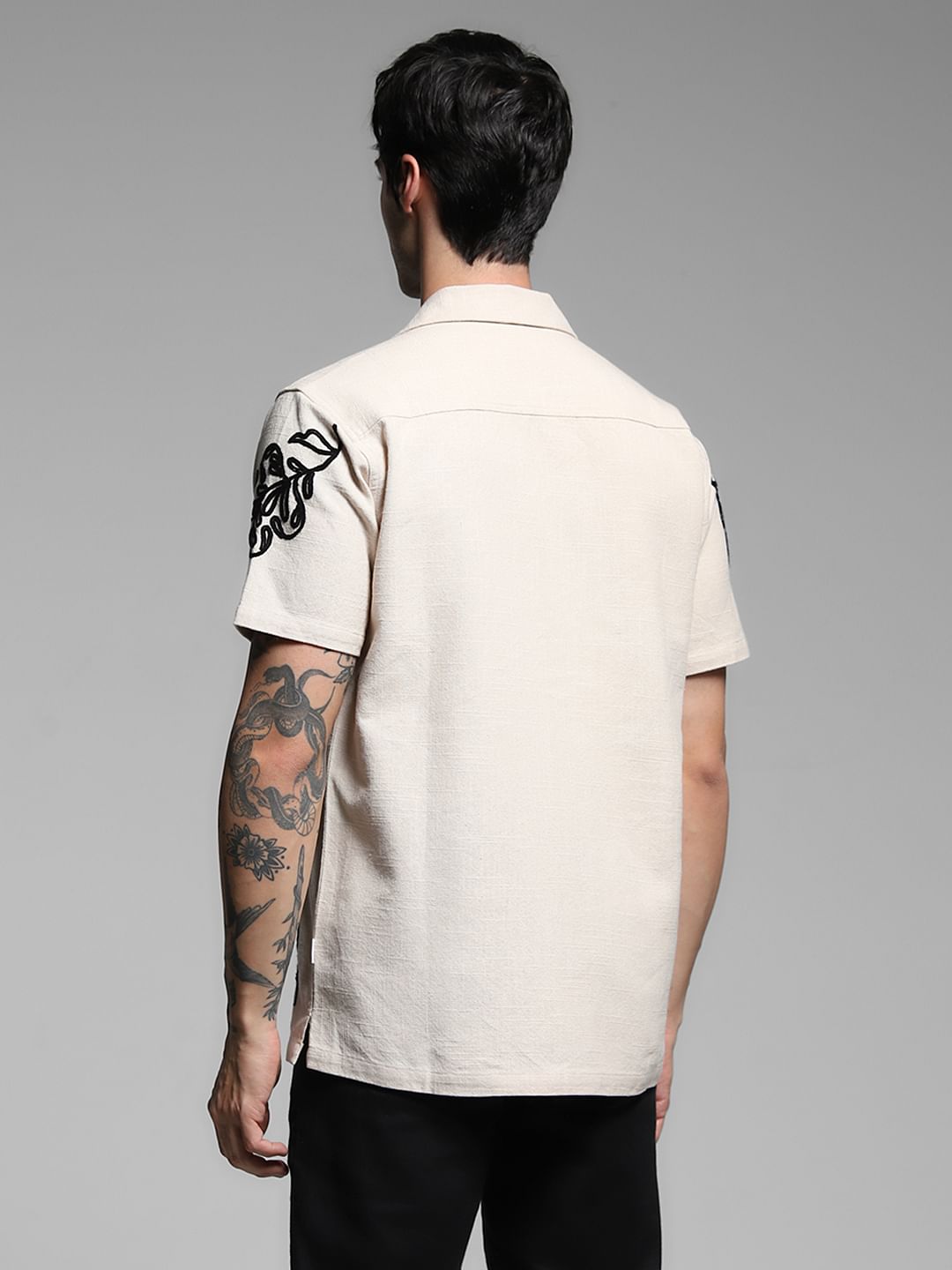 Beige Embroidered Cotton Shirt