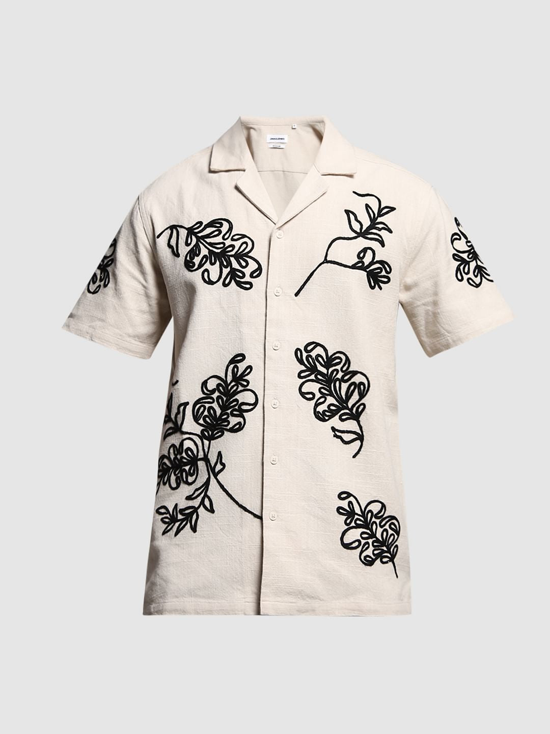 Beige Embroidered Cotton Shirt