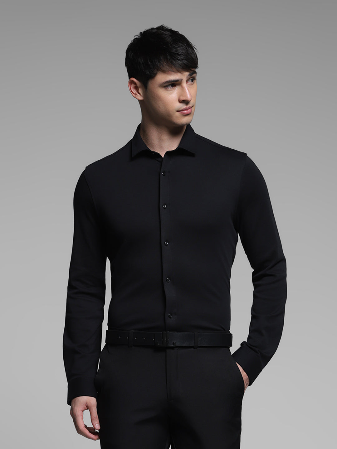 Black Cotton Knit Shirt