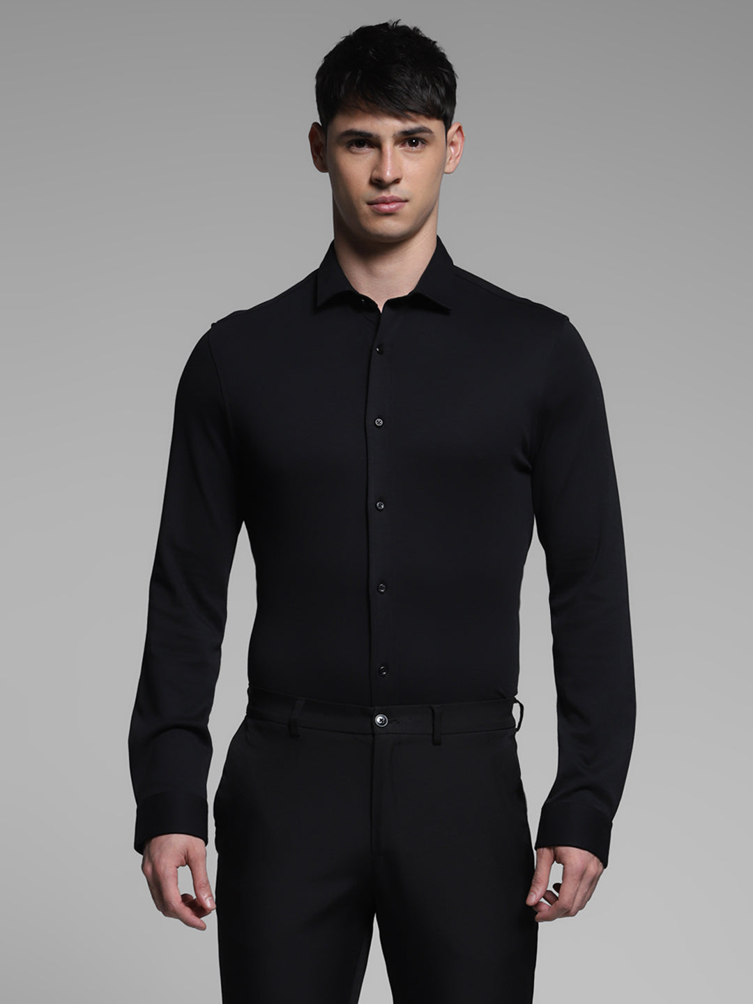 Black Cotton Knit Shirt