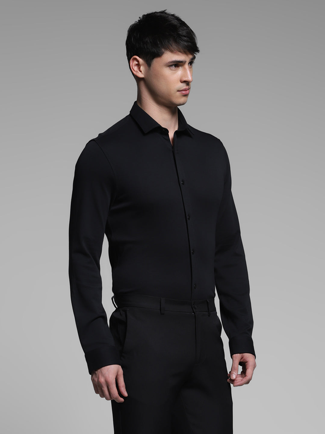 Black Cotton Knit Shirt