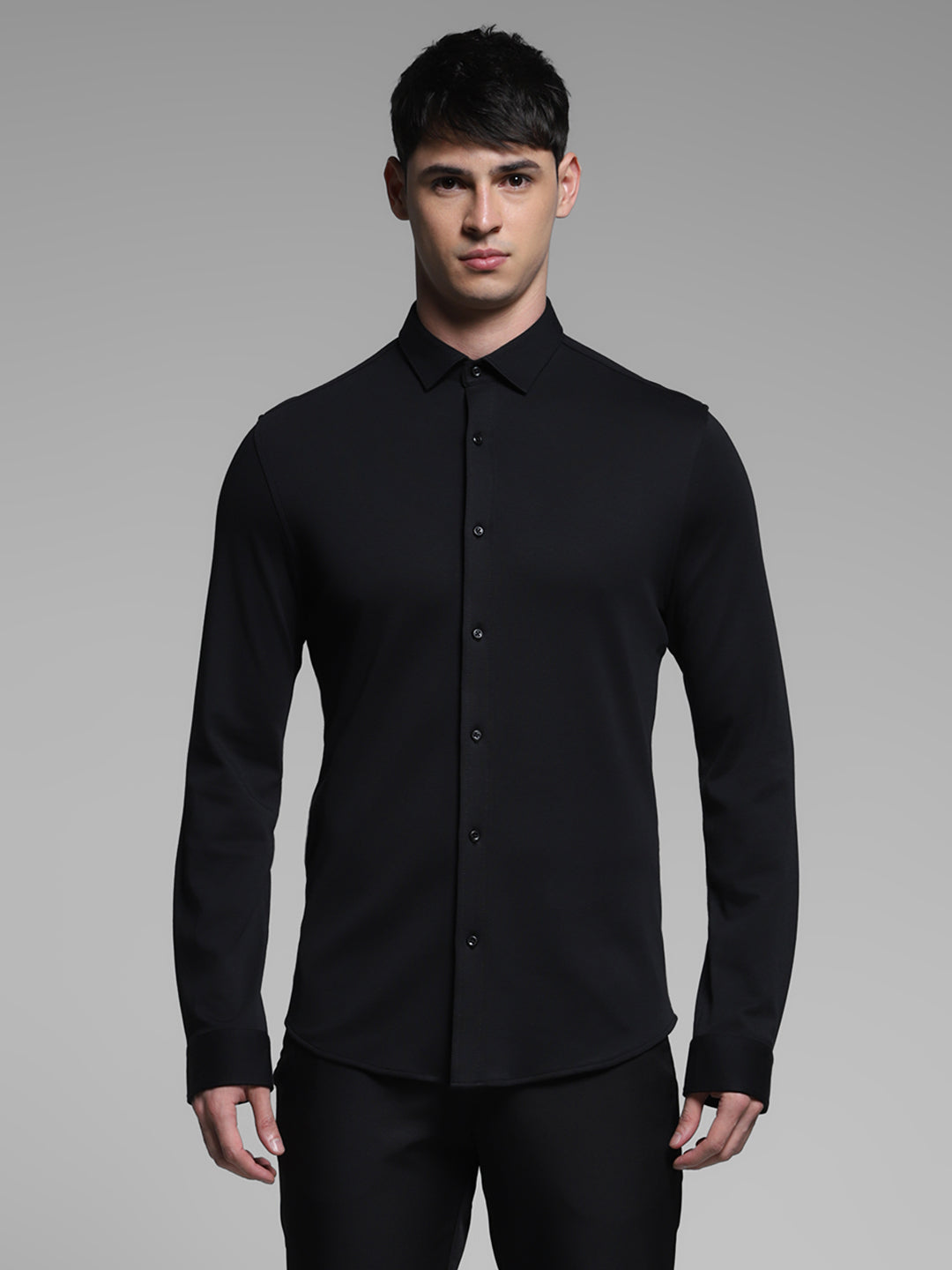 Black Cotton Knit Shirt