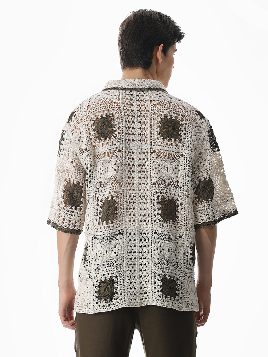 Beige Crochet Knitted Oversized Shirt