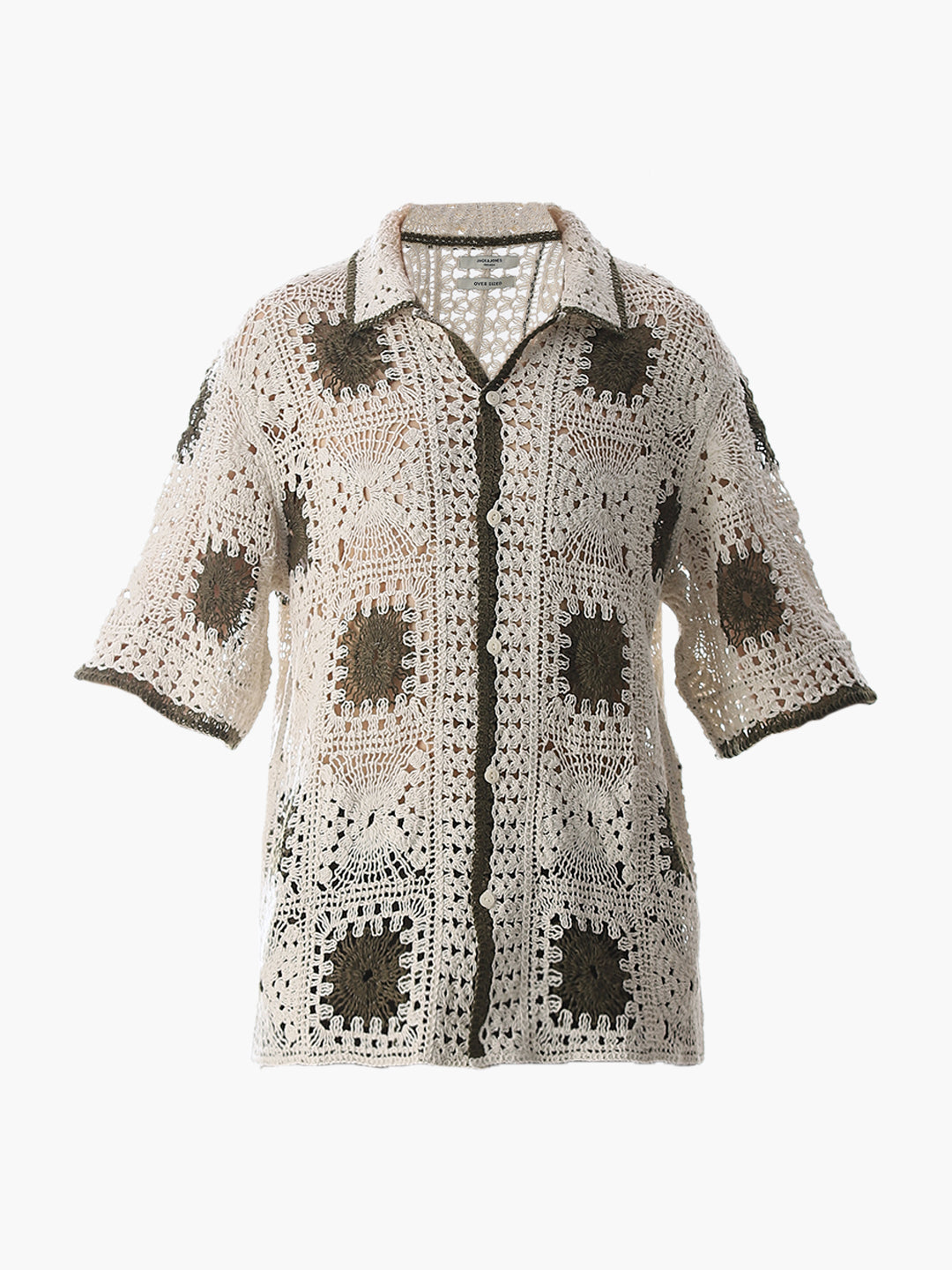 Beige Crochet Knitted Oversized Shirt