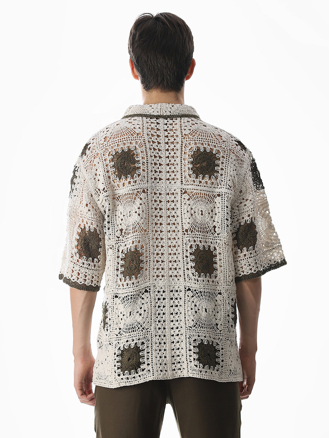 Beige Crochet Knitted Oversized Shirt