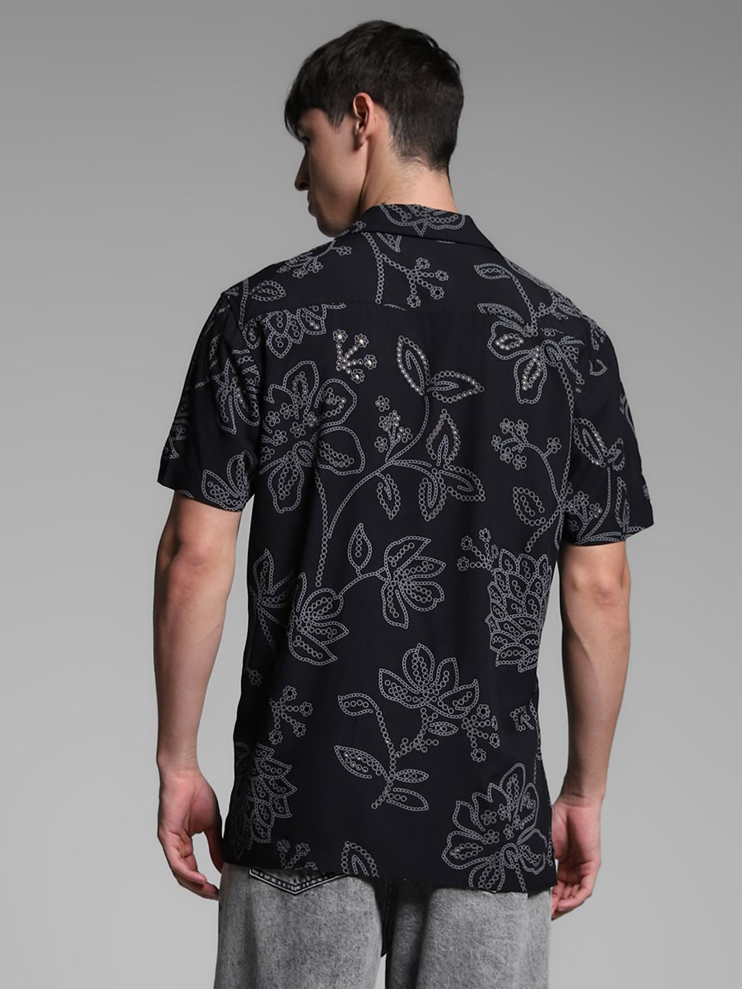 Black Printed Viscose Comfort Fit Shirt