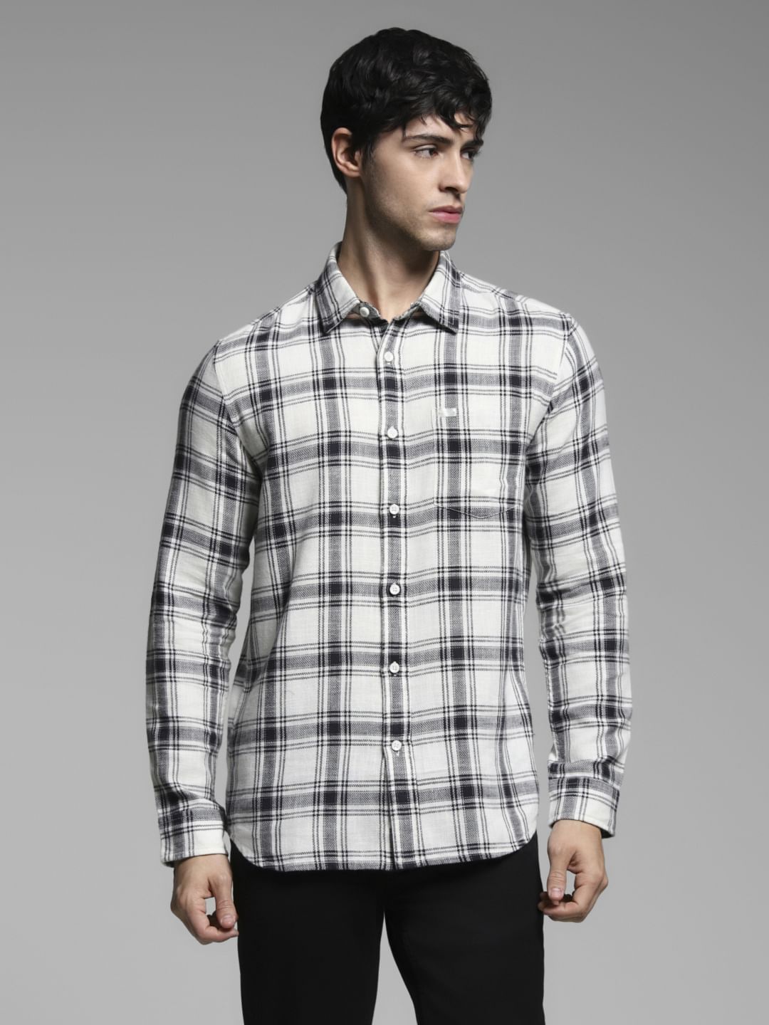 White Check Print Cotton Shirt
