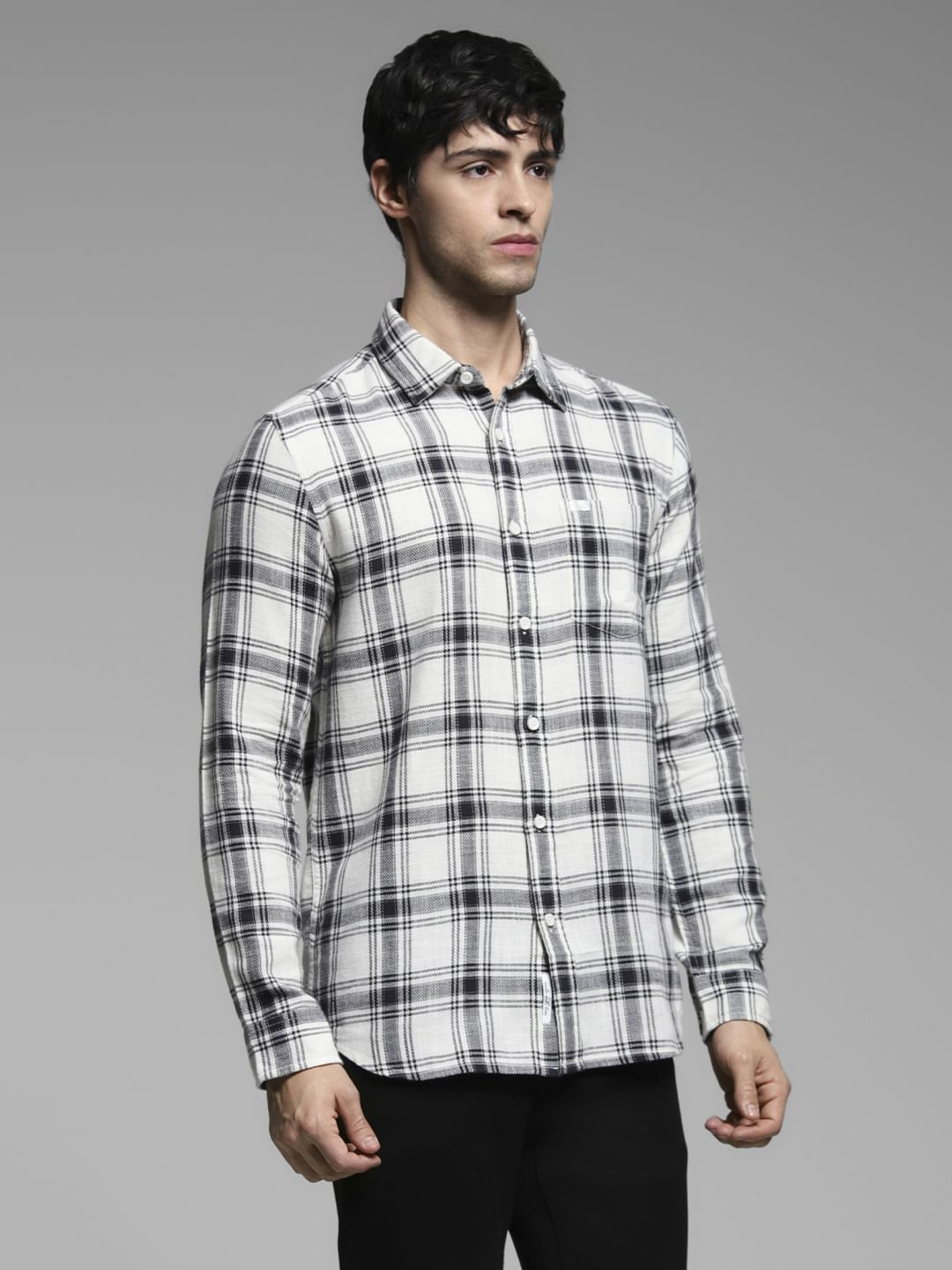 White Check Print Cotton Shirt