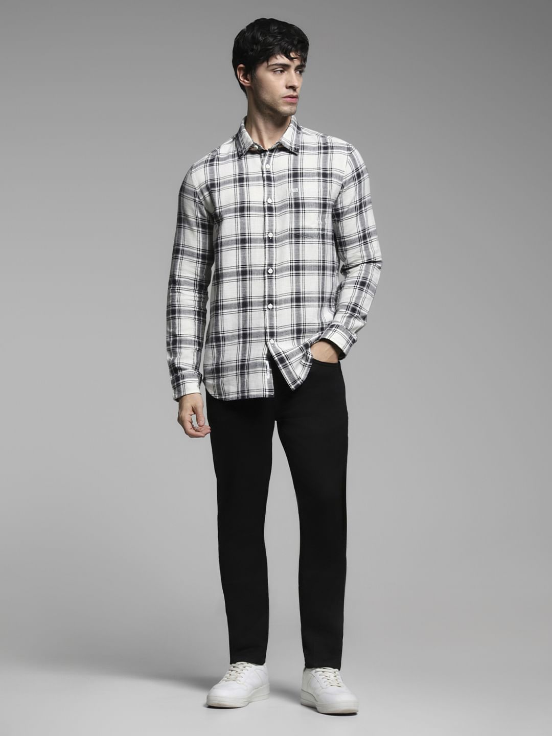 White Check Print Cotton Shirt