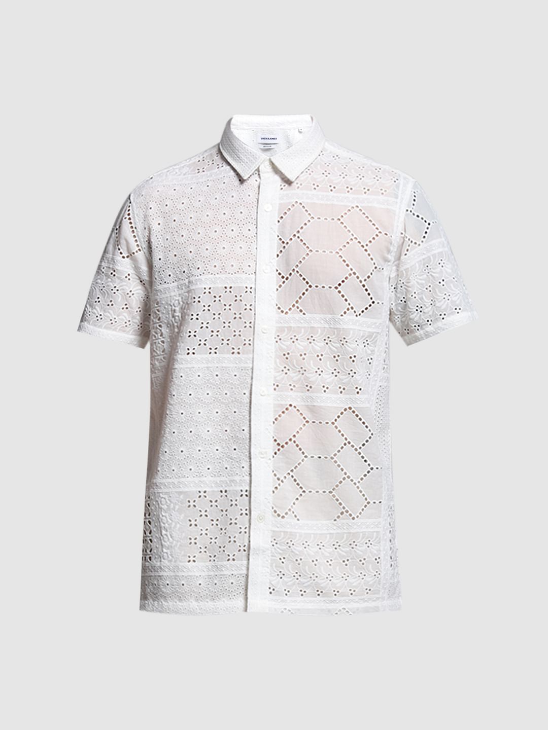 White Schiffli Embroidered Shirt
