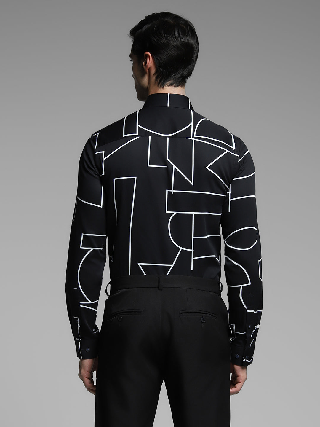 Men's Black Abstract Print Slim Fit Viscose Shirt