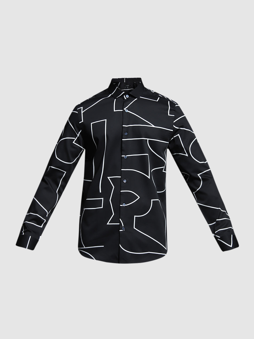 Men's Black Abstract Print Slim Fit Viscose Shirt