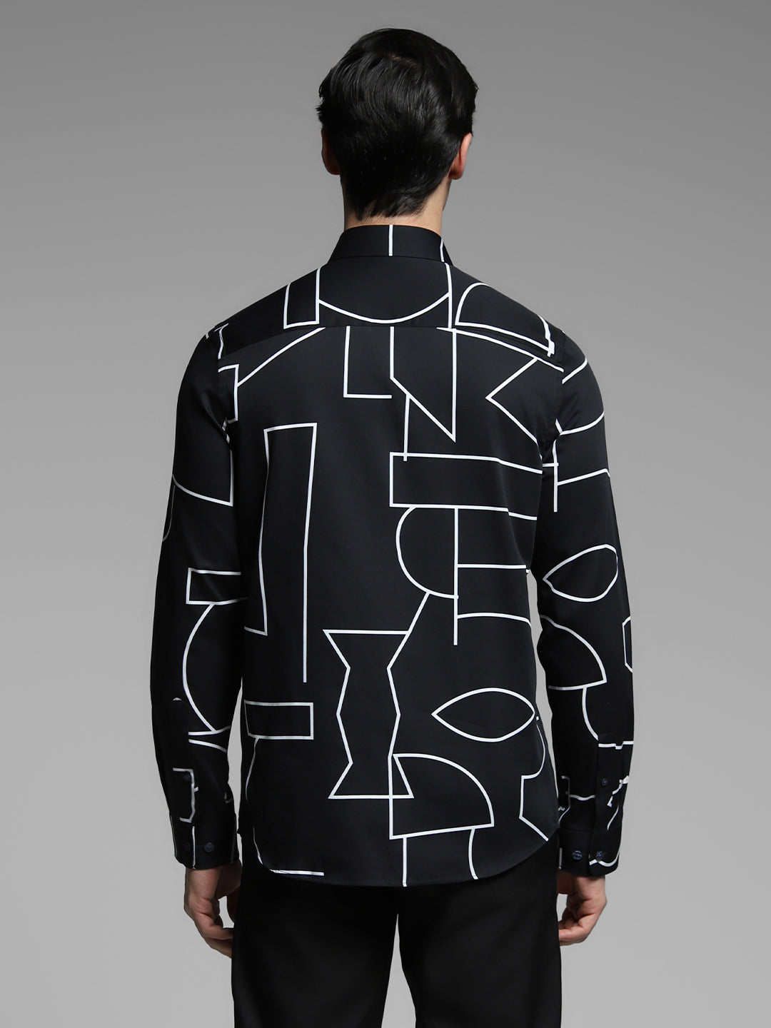 Men's Black Abstract Print Slim Fit Viscose Shirt