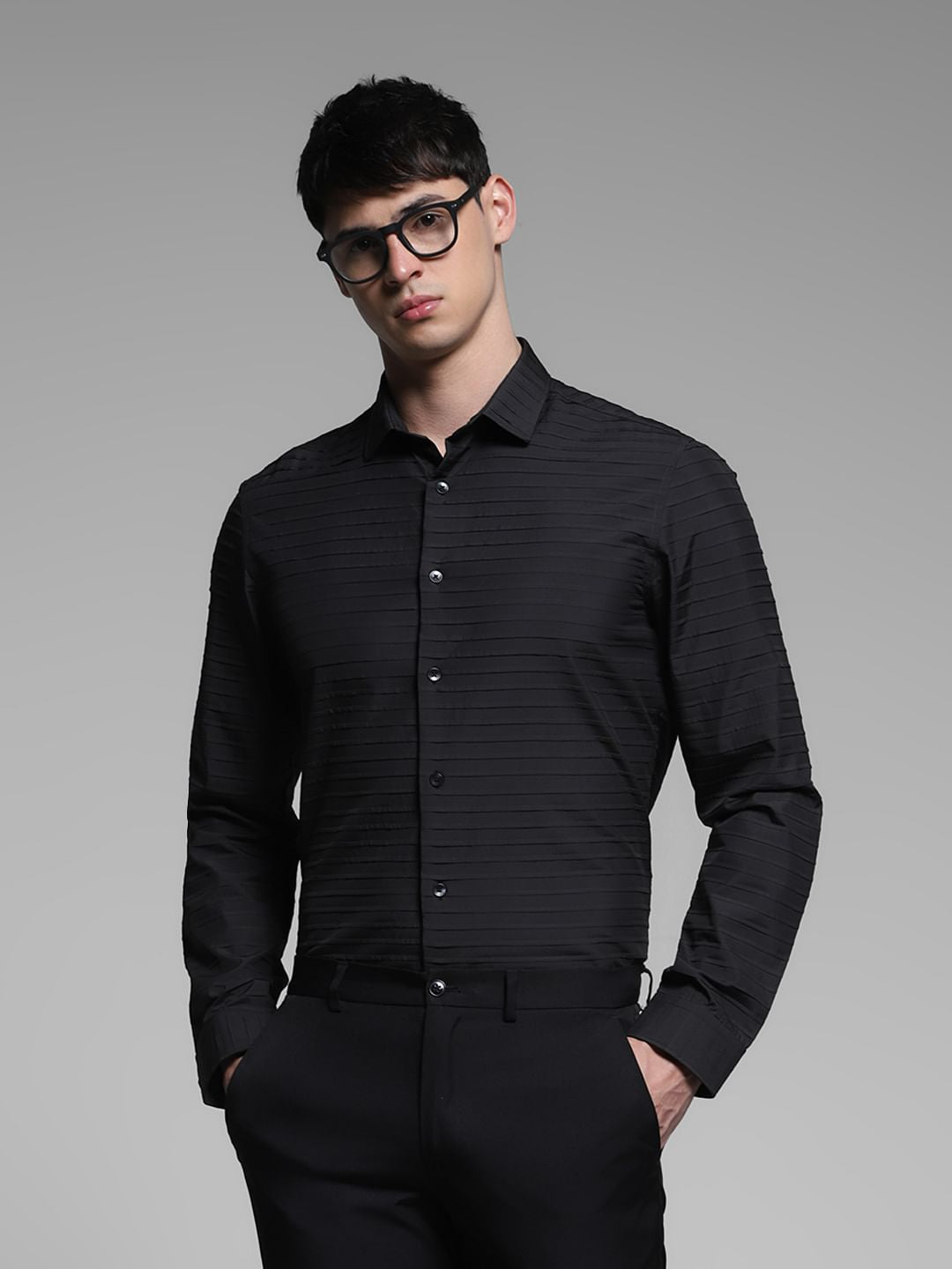 Black Slim Fit Full Sleeves Shirt