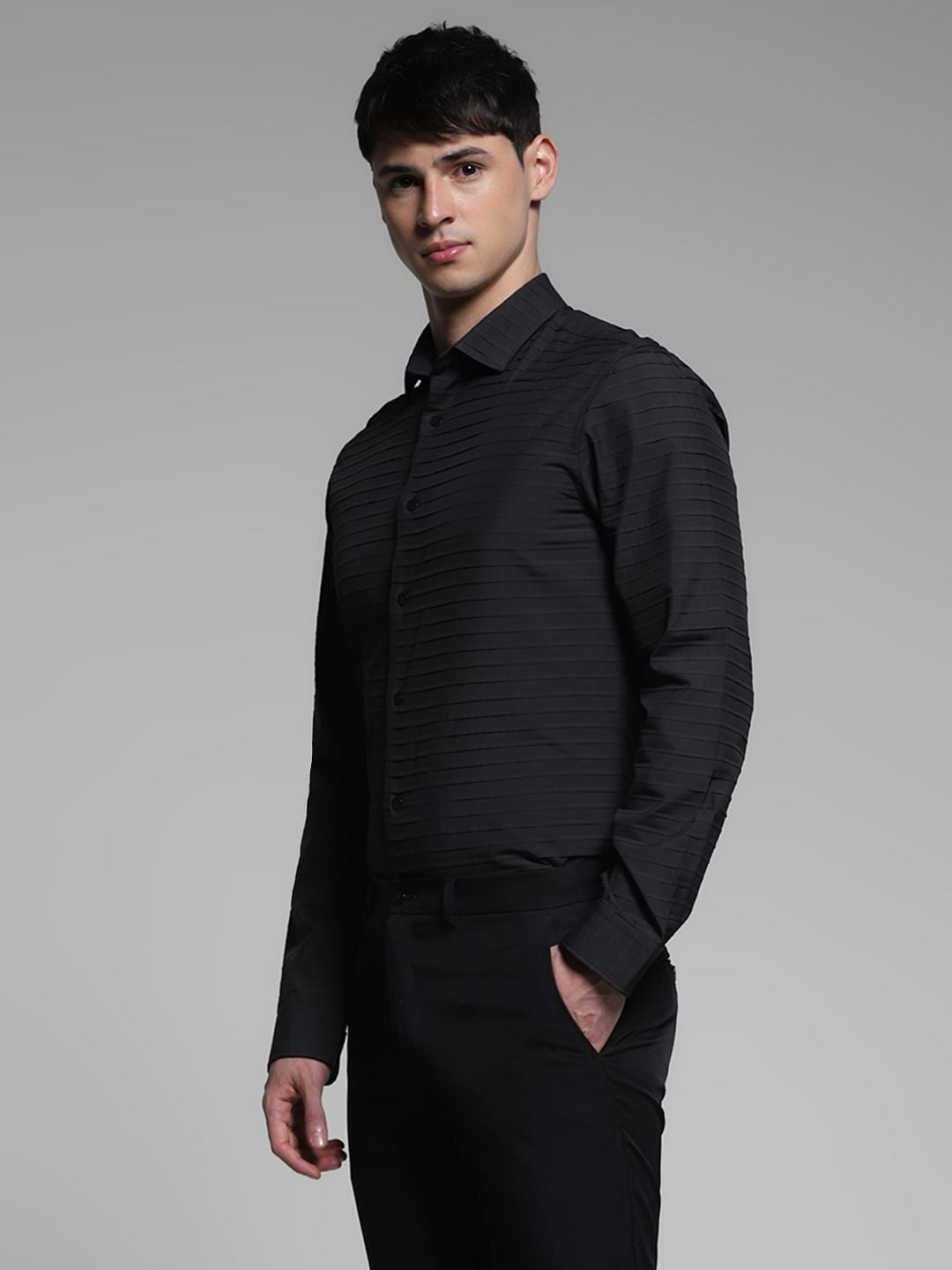 Black Slim Fit Full Sleeves Shirt