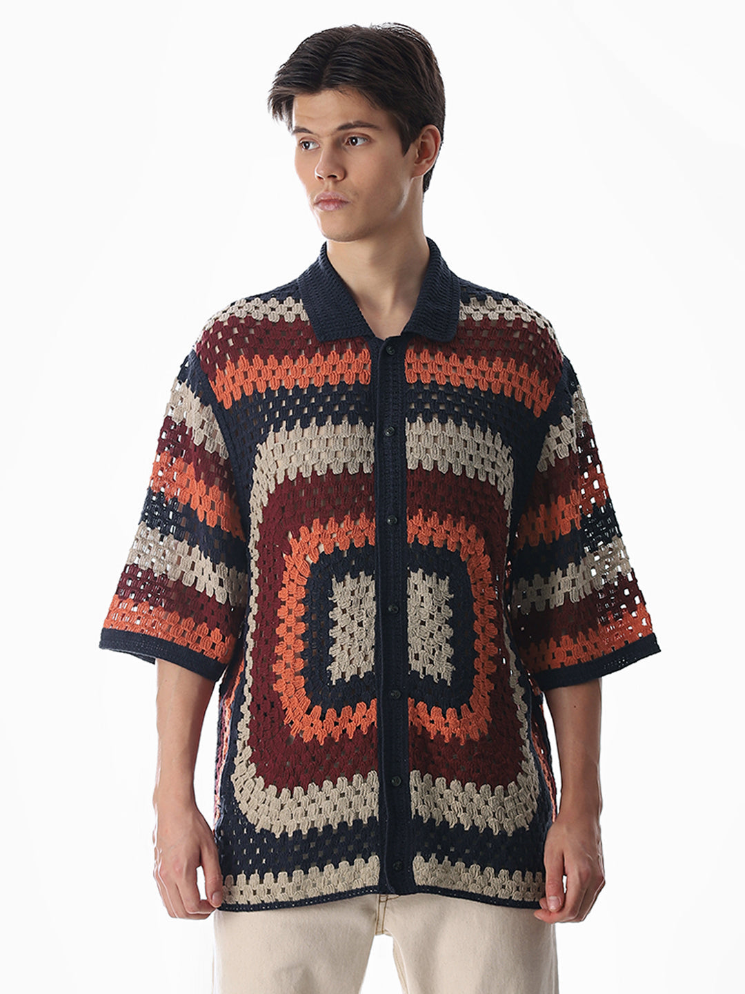 Multi-Colour Knitted Crochet Shirt