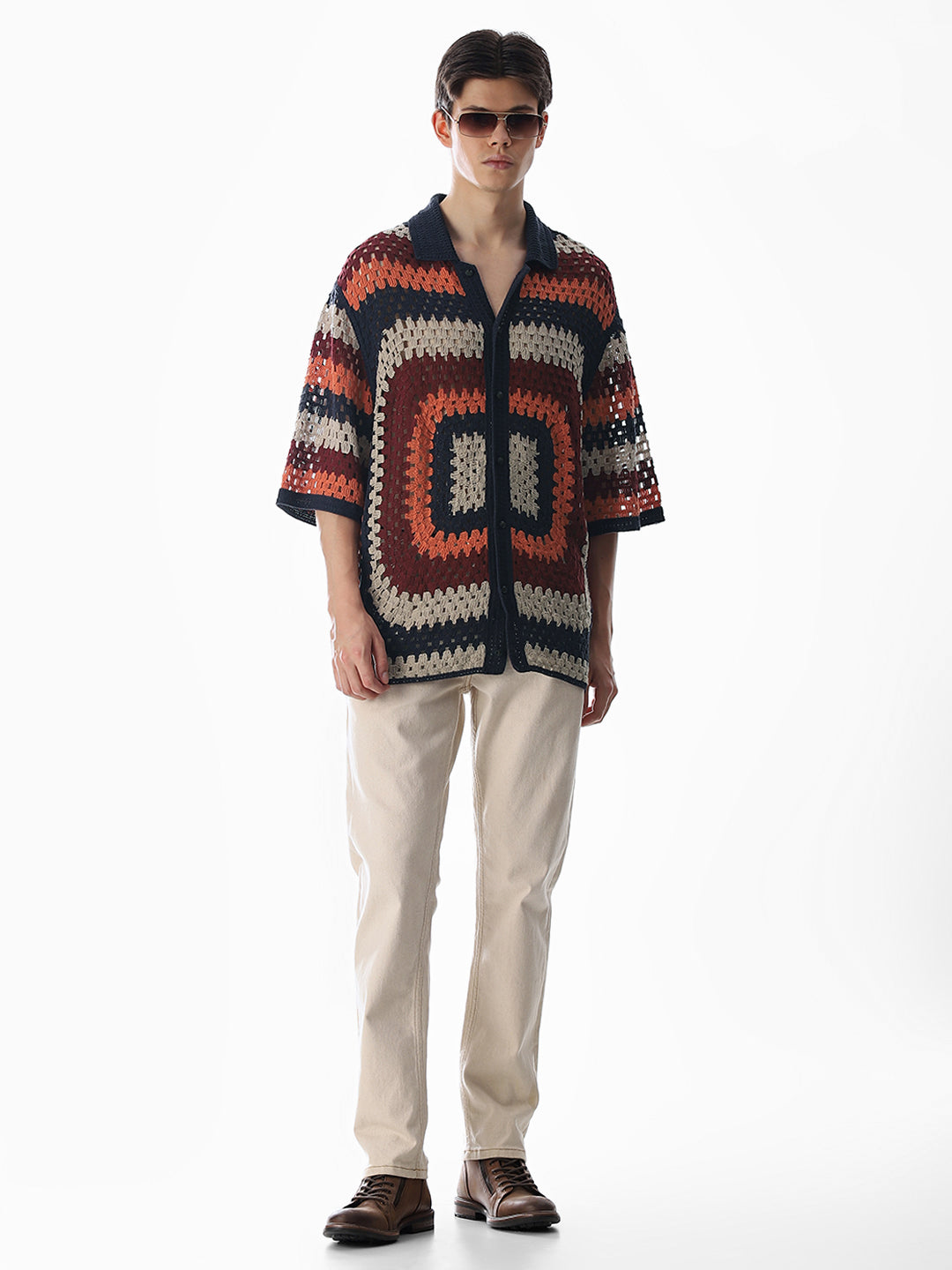 Multi-Colour Knitted Crochet Shirt