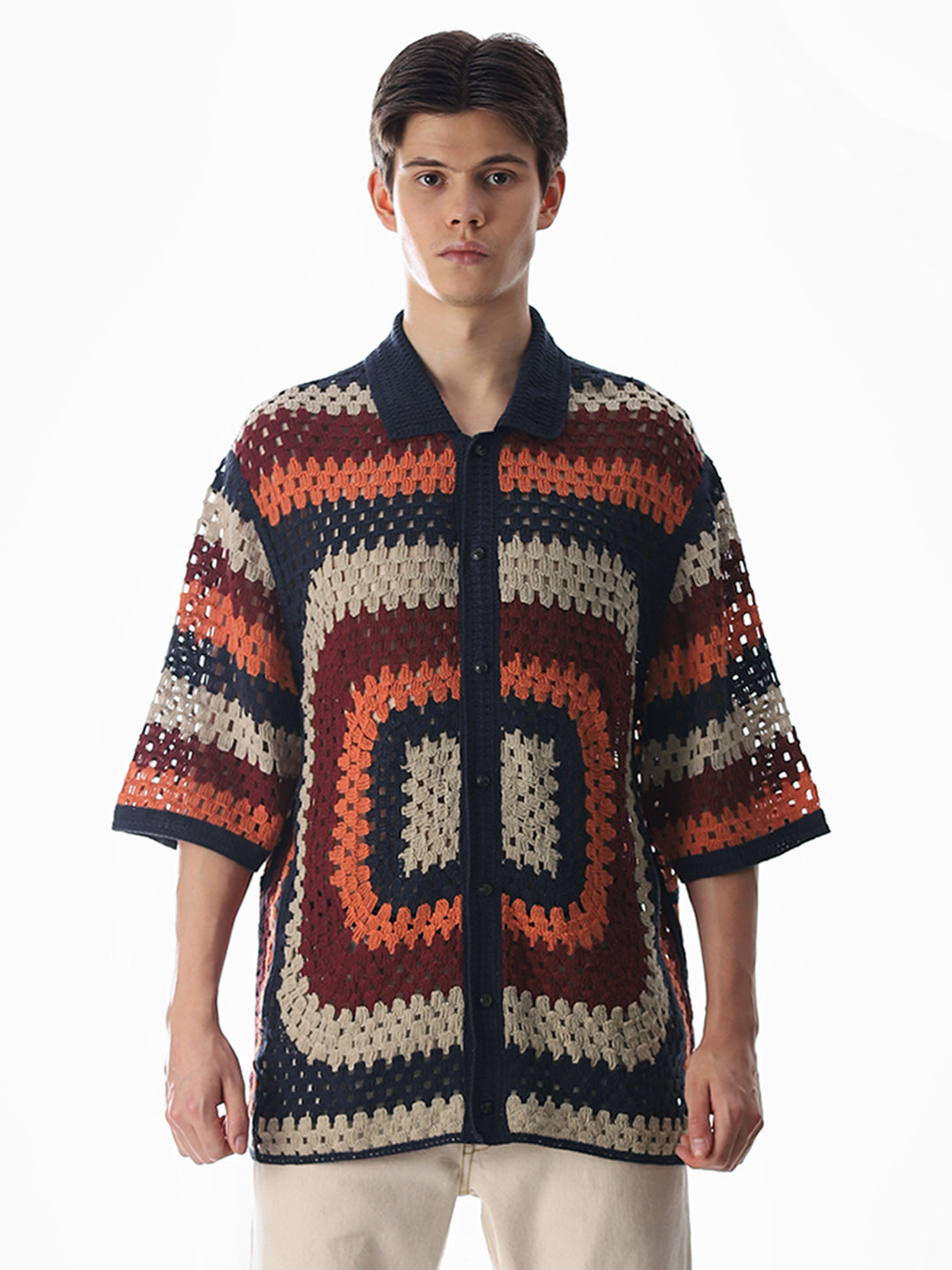 Multi-Colour Knitted Crochet Shirt