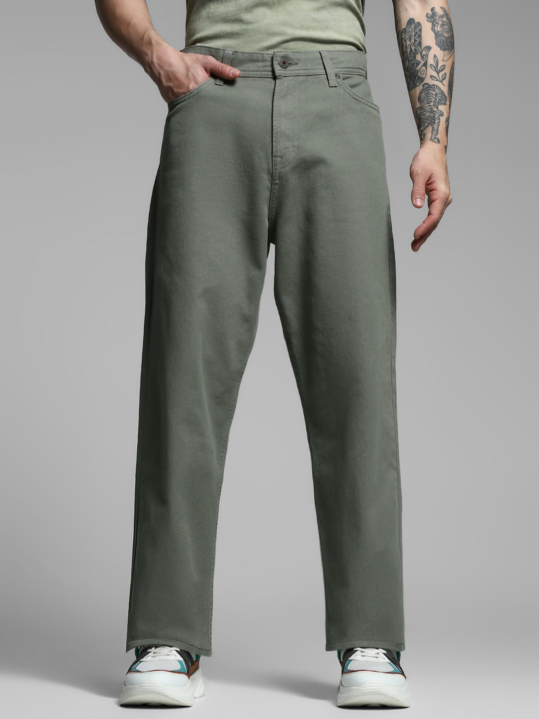 Dark Green Mid Rise Pants