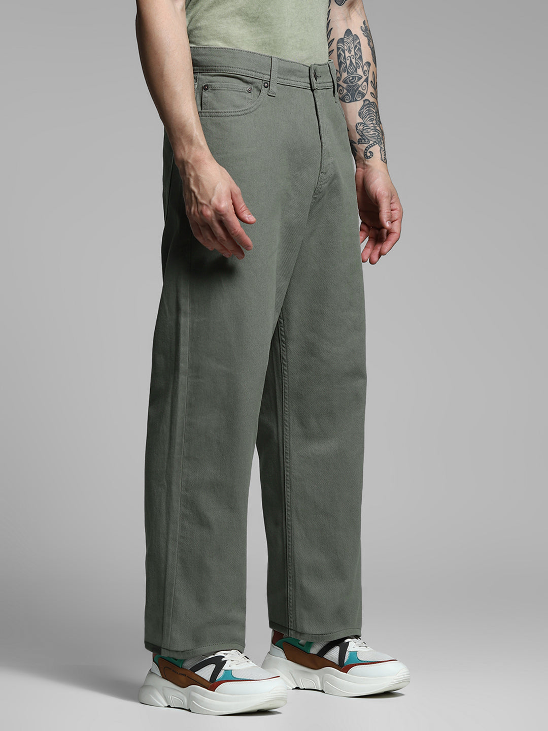 Dark Green Mid Rise Pants