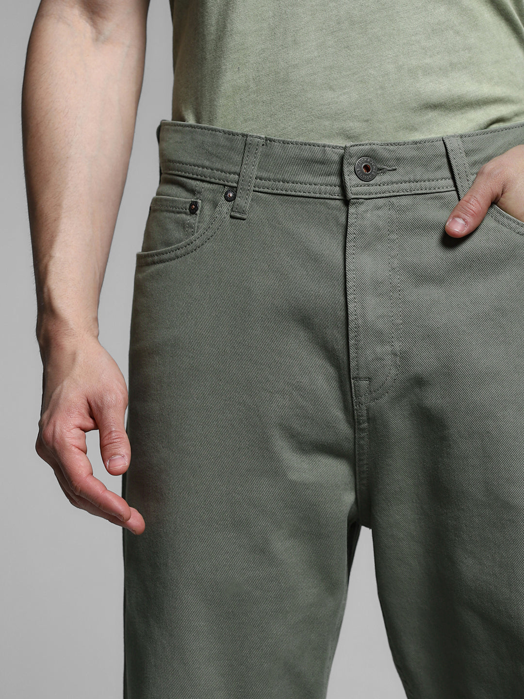 Dark Green Mid Rise Pants