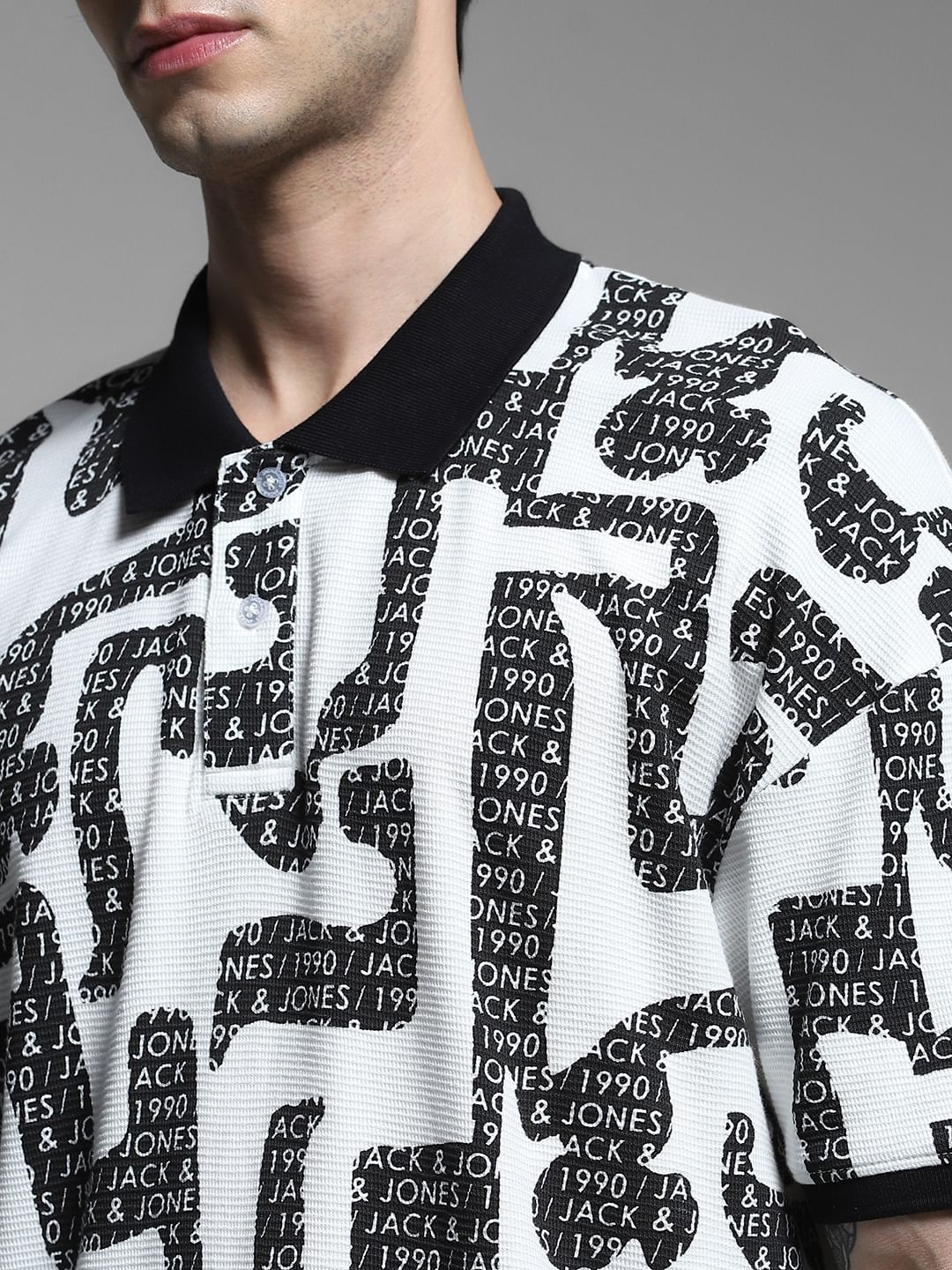 White Logo Print Cotton Polo