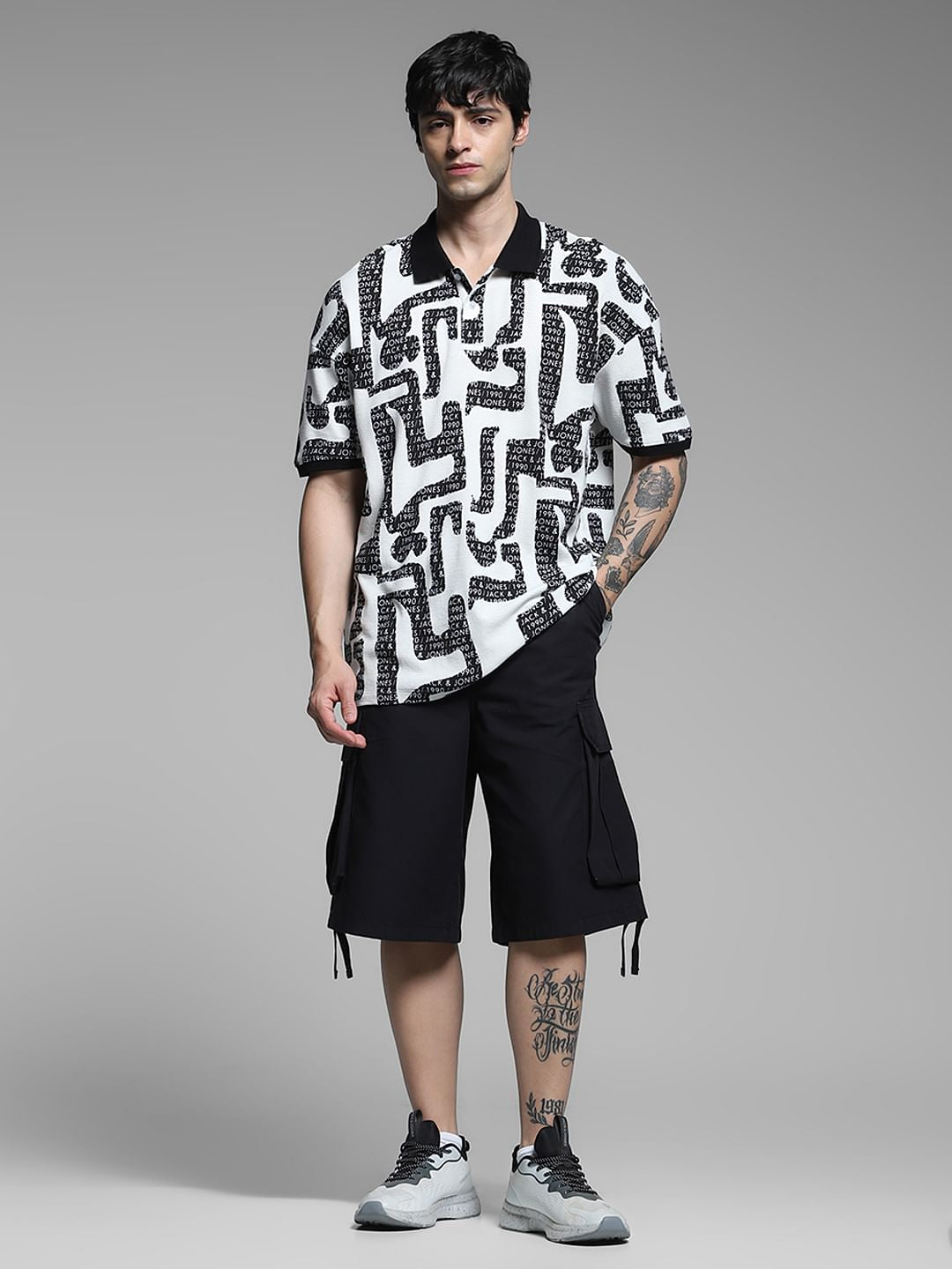 White Logo Print Cotton Polo