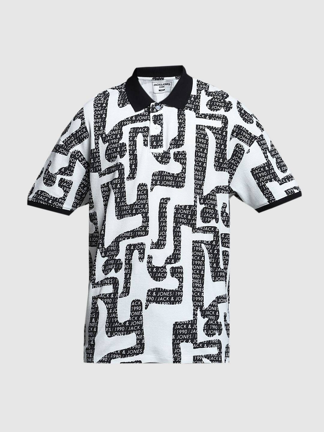 White Logo Print Cotton Polo