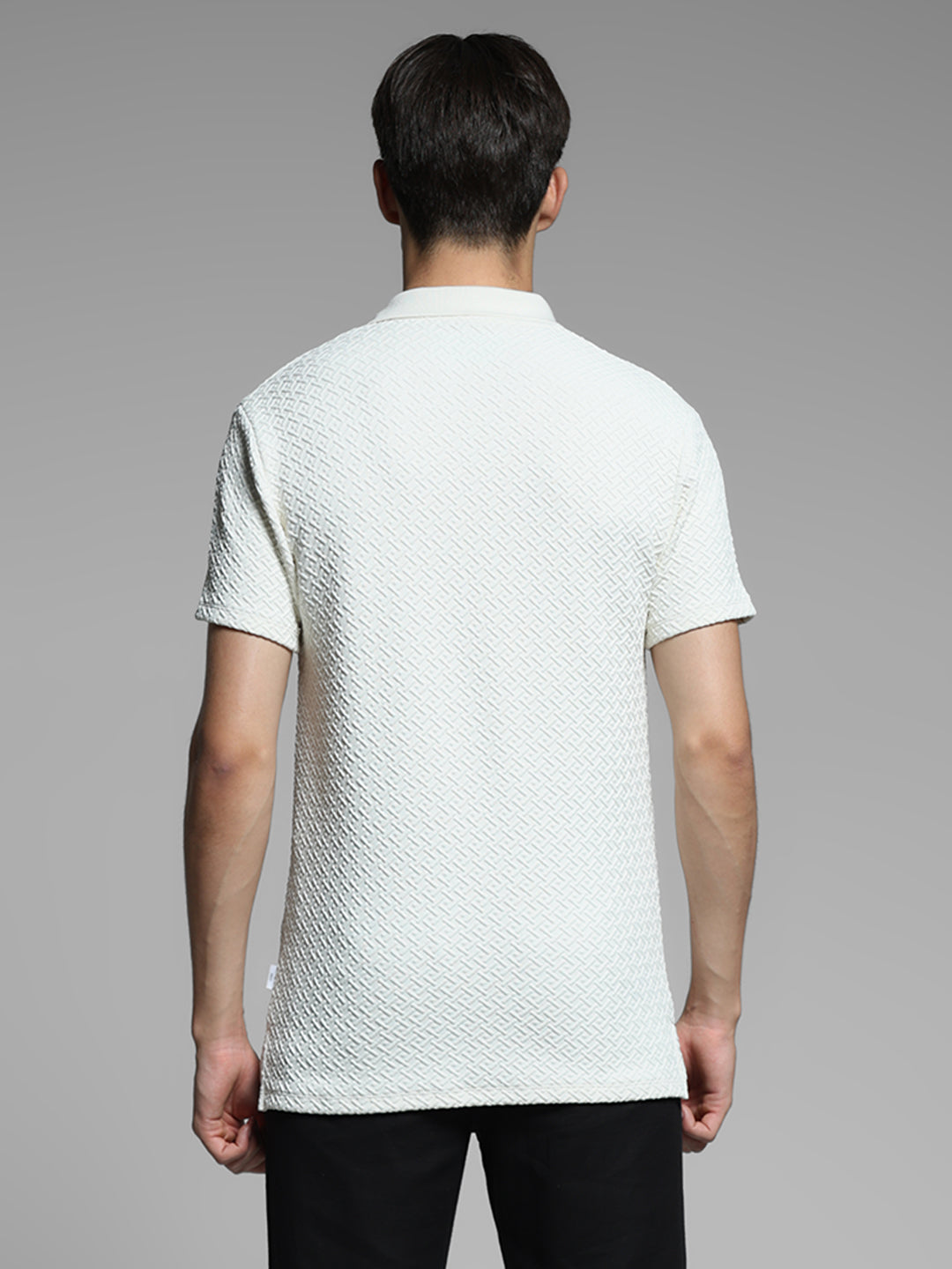 Cream Textured Polo T-shirt