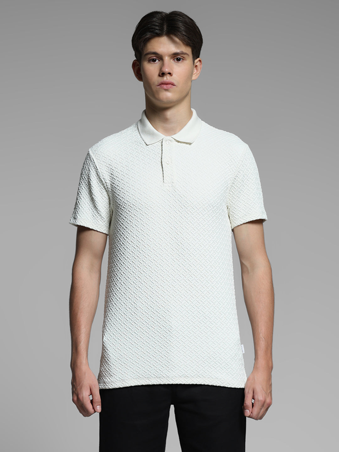 Cream Textured Polo T-shirt