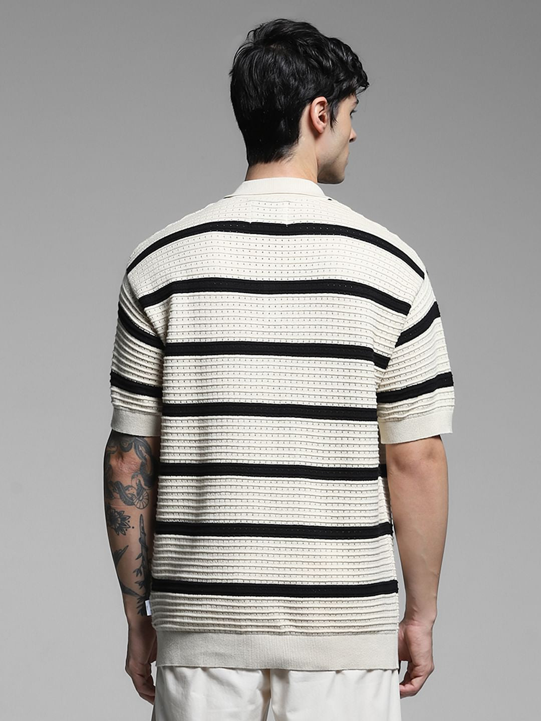 White Colourblocked Knit Polo