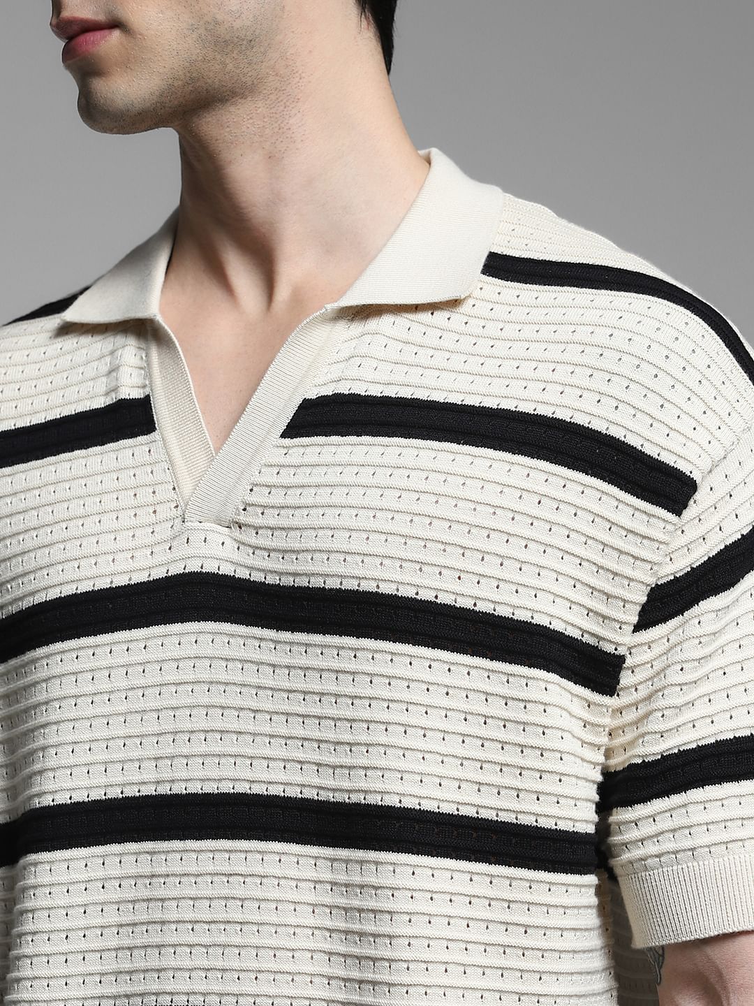White Colourblocked Knit Polo